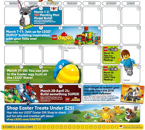 LEGO Store Calendar April 2016 Details
