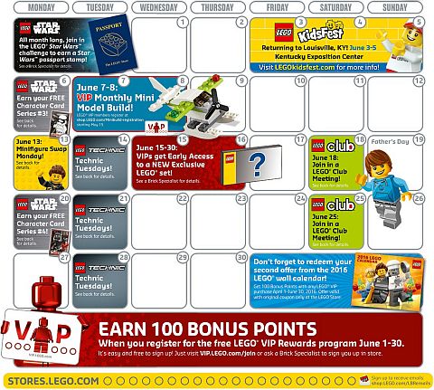 LEGO Store Calendar June Offers 2016