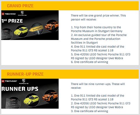 LEGO Contest LEGO Technic Porsche Contest Prizes