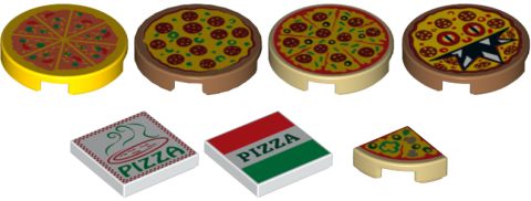 Lego ~ Pizza Tiles ~ Ropund 1x1 ~Decorated Pizza Slice Tan  x 4 pieces 41311