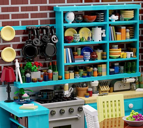 Lego Kitchen Microwave and foodAll parts Used LEGO City cabinets 