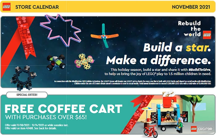 LEGo Store Calendar November 2021