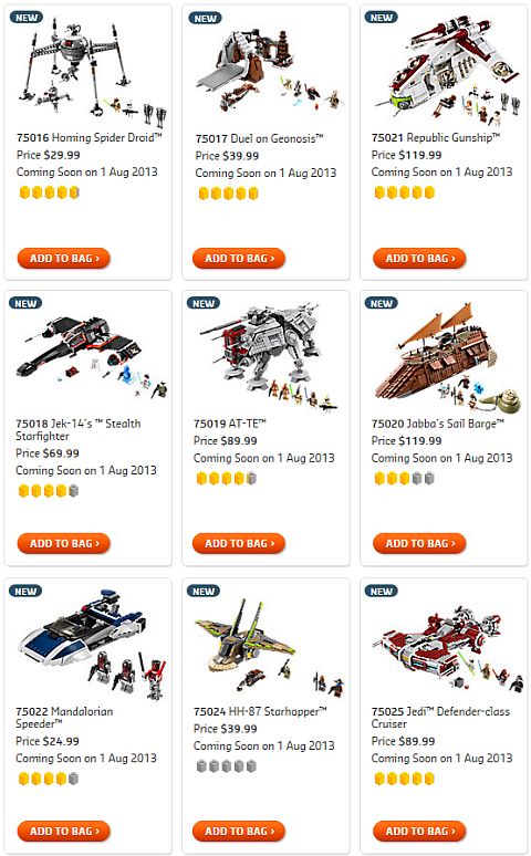 Shop for 2013 LEGO Summer Star Wars Sets