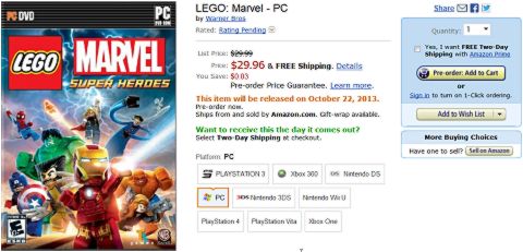 LEGO Marvel Super Heroes Game on Amazon