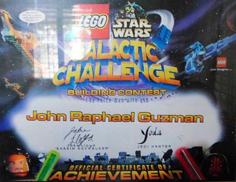 Featured LEGO Fan John Raphael Guzman LEGO Competition Certificate