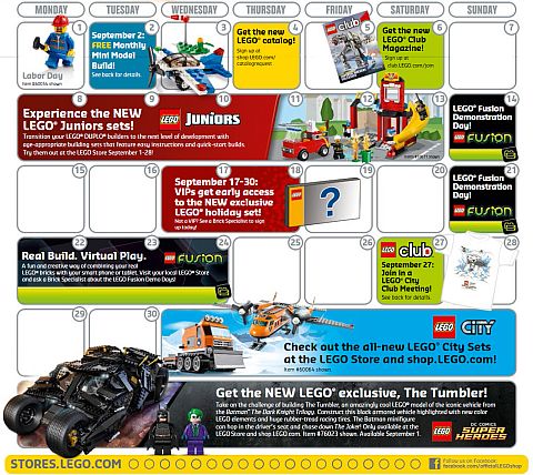 LEGO Shopping LEGO Store Calendar September