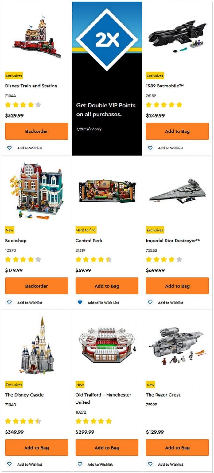 LEGO Double VIP Points On All Purchases!