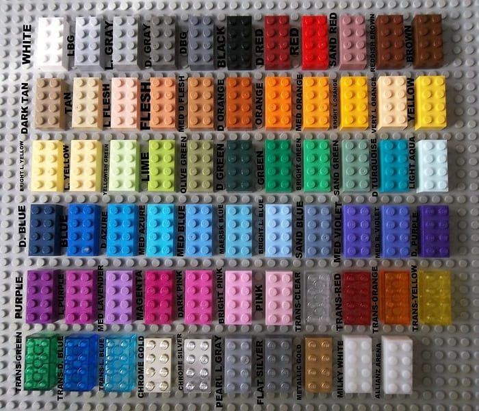 All the Current LEGO Colors! See the colors and color names for all the  LEGO bricks.