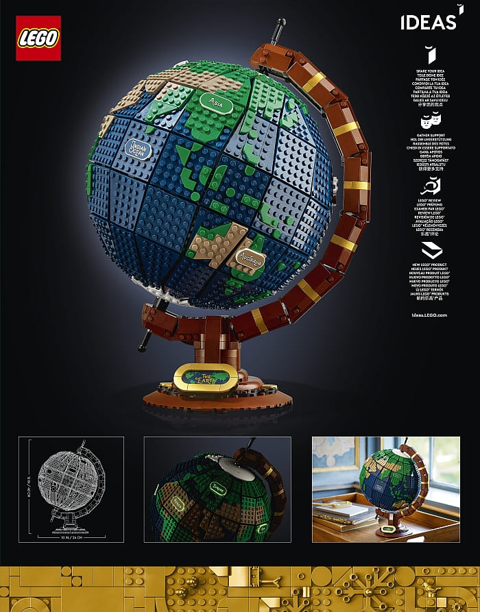 LEGO Ideas The Globe 21332 Building Set; Build-and-Display Model