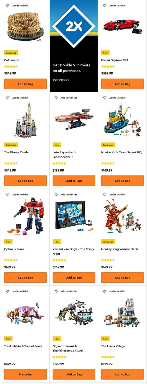 LEGO Double VIP Points Includes PreOrder Sets!